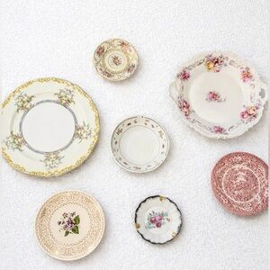 Curated Floral Porcelain Plate Wall (7 Plates)